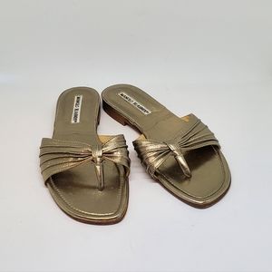MANOLO BLAHNIK Metallic Gold Leather Sandals Size 35 US 5